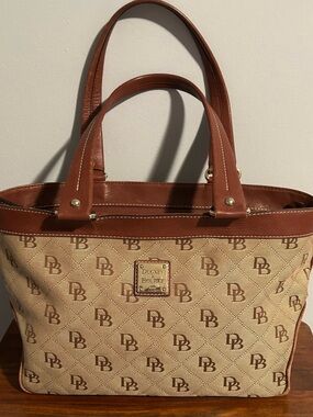 Dooney & Bourke Tan/Brown Tote with Monogram Canvas